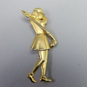 Vintage J.J. Lady Woman Golfer Gold Told Brooch, Golf Lapel Pin Signed, Estate